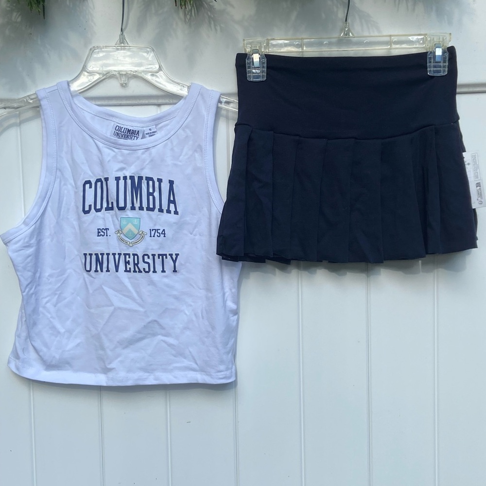 Columbia University collegiate White top and Navy Skirt Set XS/S